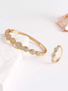 1 Conjunto pulseira e anel com zircônia cúbica em formato de lágrima, presente elegante e da moda para mulheres
