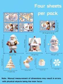 113 件/4 张可重复使用的圣诞窗贴，圣诞老人、驯鹿、雪花家居装饰，商店展示，节日派对，易于粘贴和移除，双面圣诞窗贴，白色雪花静电玻璃贴花，节日装饰窗贴圣诞装饰圣诞装饰家居