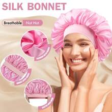 Nightcap Women Curly Hair Pink Satin Hat Silk Hat Sleeping Hair Cap Adjustable Hat Nightcap