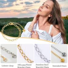 10pcs/Set Heart Shaped Pendant Chain Bracelet Suite, Stainless Steel Adjustable Jewelry Findings With Lobster Clasp, For DIY Jewelry Making