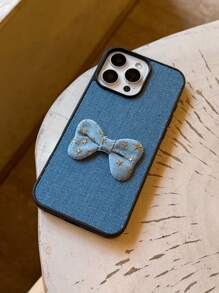 1 pieza Funda de teléfono pintada a mano con diseño de lazo de denim, compatible con iPhone XS/XS Max/XR/11/12/13/14/14 Plus/15/15 Plus/16 Pro/16 Pro Max, Galaxy S25 Ultra, OPPO, Redmi Note 14