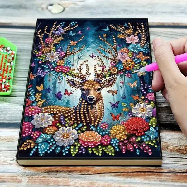 1 Conjunto Kit de Pintura de Diamante DIY - Caderno de Couro Falso Preto, Material Artesanal para Casa, Escritório e Escola, Presente Perfeito para Volta às Aulas ou Acessório de Mesa Criativo, Presente Ideal para Artesãos | Artesanato Feito à Mão Exclusivo