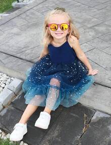 2025Toddler Girls Tulle Dress Rainbow Tutu Birthday Princess Dresses Formal Photo Shoot Outfit Summer Clothes 2-6T'Sprout Style' - 海軍藍 - 亮片薄紗 - 查看 4