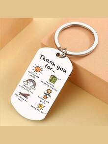 不锈钢教师节钥匙扣 - 单只长方形女士钥匙圈，动漫、音乐、植物主题，带环扣，装饰花卉和字母元素，适合返校节、圣诞节、感恩节、情人节、学期末等场合，作为感谢教师的礼物。这款钥匙扣适合教师、学生、大学生和上班族。