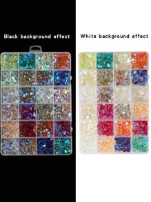 Aproximadamente 1800 piezas de diamantes de resina de formas especiales de aurora para decoración de uñas, diamantes de uñas multicolor y de diferentes formas, estuche de 24 compartimentos con joyas brillantes para uñas, se pueden usar para decoraciones DIY y accesorios faciales