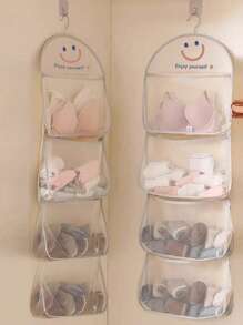1 pieza Organizador de armario con colgador de metal y bolsillos de malla para sostenes, ropa interior, calcetines y accesorios, solución de ahorro de espacio para el armario