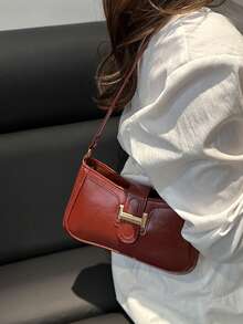 Túi đeo vai hình lưỡi liềm thanh lịch, túi đeo vai thời trang nữ màu trơn. - Đỏ - Xem 4