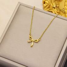 Stainless Steel Bowknot Lucky Necklace For Women Gold Color Korean Necklaces Female Aesthetic Choker Jewelry Daily Accessories
