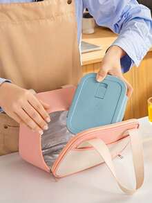 Insulated Lunch Bag With High-Quality Oxford Fabric Colorblock Design, Comes With Meal Bag, Bento Box Bag, Customized Embroidery Of Your Name Or Personal Text To Make Your Lunch Bag Unique, Suitable For Office Workers Commuting, Family Parties, Outdoor Picnics, Camping, Holiday Gatherings, Beach Vacations, Student Meals, Also A Great Gift - Multicolor - View 4