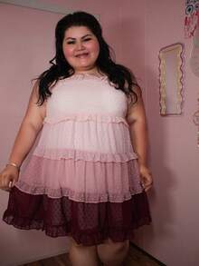 Enliva Elegantes Babydoll-Kleid im Farbverlauf-Design, strukturierte Trägerkleid für Damen in Größen plus