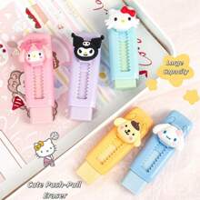 Sanrio 5 Sanrio Cartoon Character Sets, Made Of Durable ABS Material, Anti-Fouling And Anti-Shatter, Anti-Scratch Retractable Cute Eraser