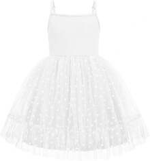 2025Toddler Girls Tulle Dress Rainbow Tutu Birthday Princess Dresses Formal Photo Shoot Outfit Summer Clothes 2-6T'Sprout Style' - 白色 - 心型薄紗 - 查看 1