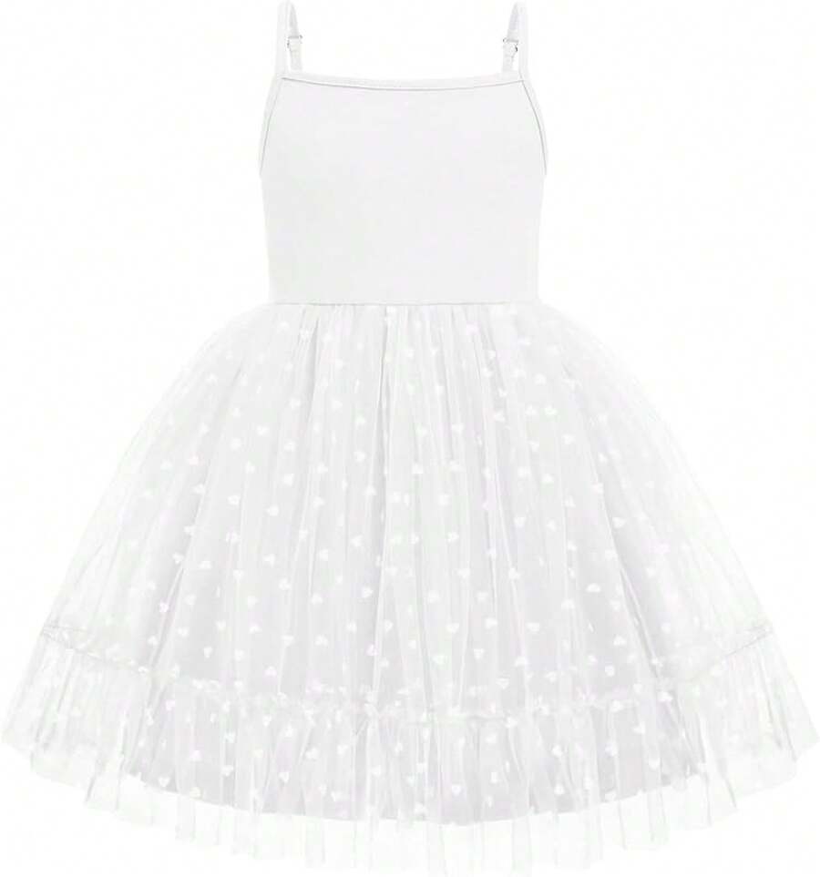 2025Toddler Girls Tulle Dress Rainbow Tutu Birthday Princess Dresses Formal Photo Shoot Outfit Summer Clothes 2-6T'Sprout Style' - 白色 - 心型薄紗 - 查看 1