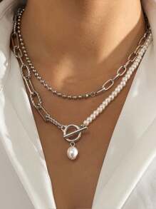 1pc Punk Style Metal Chain Long Layered Necklace, Fashionable Party Jewelry For Women