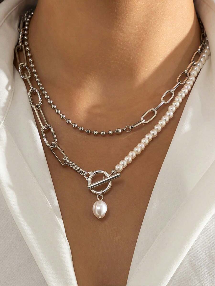 1pc Punk Style Metal Chain Long Layered Necklace, Fashionable Party Jewelry For Women