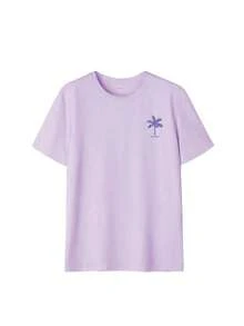 2026 Summer Shirts Women's New Palm Tree Slogan Print Casual Round Neck Short Sleeve T-Shirt, Fashionable Resort Style, Your Daily Essential Item. Gr - 紫色 2 - 查看 5