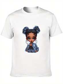 Camiseta Casual Gráfica para Mujer - Ajuste Holgado con Manga Corta y Diseño de Retrato Elegante, Perfecta para Salidas de Primavera/Verano - blanco - Ver 3