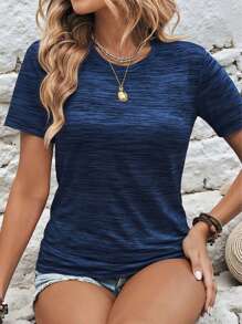 1件女士速干T恤冰丝圆领短袖弹力吸汗速干运动衫适合女性健身训练