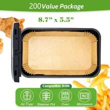 200 unidades de papel encerado extra largo para freidora de aire de 8,5/5,5 pulgadas, forros para papas fritas, pizza, alitas de pollo, alfombras para la cesta de la freidora de aire, láminas de hornear para microondas, decoración de platos, manteles para bandejas de comida, accesorios de cocina, servicio para fiestas, bodas, regalos, disponible en 200/100/50 unidades