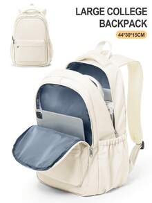 Casual College Student Backpack, Solid Color 14/15.6 Inch Laptop Backpack, Unisex, Commuter Bag With Zipper Pockets, Multi-Functional Compartment Backpack, Daily Backpack Travel Bag, Fashionable Minimalist Casual, Multi-Functional Outdoor Travel Backpack, Portable Large Capacity Lightweight Backpack, Suitable For Work, Size 44*15*30cm - Multicolor - View 4