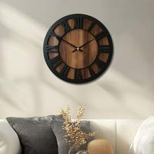 Dekorative runde Holz Wanduhr, künstlerische geräuschlose Batterie-betriebene Uhr Dekoration für Zuhause 14 16 18 Zoll Vintage Holz Uhr Heimdekoration für Küche, Wohnzimmer, Schlafzimmer, Büro - Holzfarbe + Schwarz - Übersicht 8