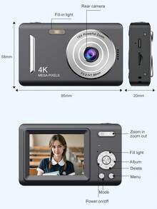 4K数码相机4800万像素高清摄影旅行自拍相机2.4英寸屏防抖16倍变焦学生自拍迷你相机 (粉色) - 粉色 - 查看 4