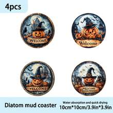1 Set /4 Pieces /6 Pieces: Halloween Pumpkin Pattern Diatom Mud Coasters, Floral Coffee Coasters, Multi-Occasion Decorations For Home And Restaurant, Daily Gifts, Table Decorations, Daily Decorations, Theme Party Decorations - Multicolor - View 12