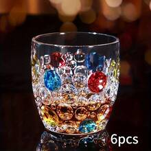 6件/4件/2件彩色Ins高美酒杯，威士忌杯，啤酒杯，搪瓷水杯，饮料杯，人工彩绘加厚玻璃水杯，适用于家庭聚会，酒吧，餐厅等场合 - 彩色 - 查看 8
