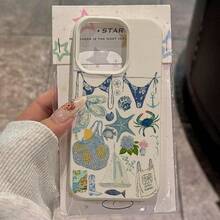 1 pieza Funda de teléfono de material TPU con patrón de limón, flor y océano de estilo veraniego compatible con teléfonos Apple// - Blanco - Ver 3