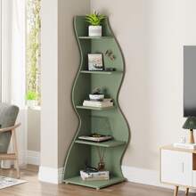 Tribesigns Corner Shelf, Rustic 5-Tier Wall Corner Bookshelf, Stylish Corner Small Bookcase Storage Rack Plant Stand With Unique Shape For Living Room, Home Office - Green - View 1