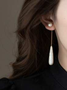 CVNANA 2 piezas Pendientes elegantes franceses con textura de gota de agua y perlas falsas para mujeres, diseño exclusivo de alta gama de doble uso | Pendientes de boda nupciales | Adecuados para que las mujeres los usen, exquisitos, lujosos y elegantes, apropiados para todas las ocasiones, un regalo ideal