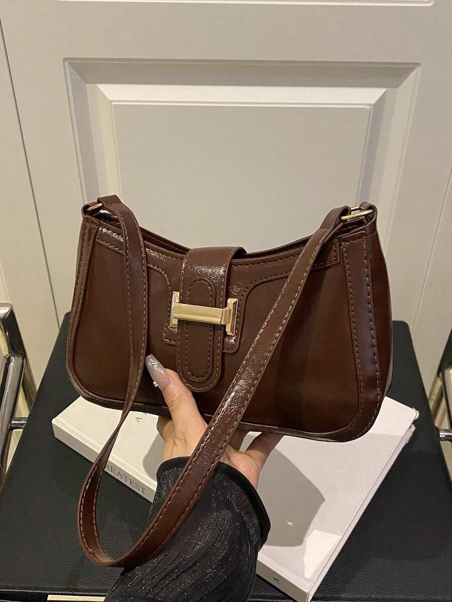 女士优雅新月形腋下单肩包，时尚休闲，纯色腋下包