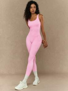 Yefecy Women Simple Solid Color Sleeveless Jumpsuit For Daily Workout Full Body For Daily Workout Shapewear Jumpsuit Summer - Màu Hồng baby - Xem 2