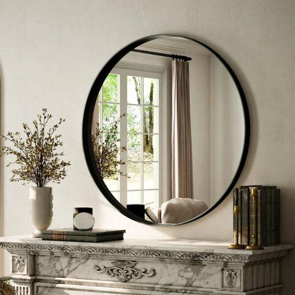Ratoyal 24 Inch Round Bathroom Mirror Deep Frame Wall Mounted Dressing Mirror Beautiful And Elegant
