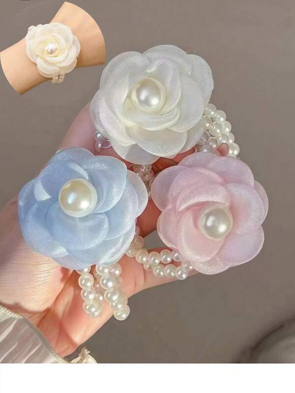 1 Stück elegante, handgefertigte Perlenblumen Armkette & Haaraccessoire, graziöses Design für Hochzeit, Party, Feiertage, Frauen