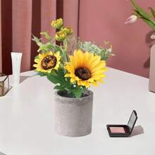 Sunflower Simulation Plastic Flowerpot Home Dining Table Fake Flower Small Bonsai Decoration