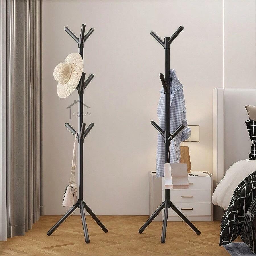 Perchero Árbol de Pie Blanco con 3 Ganchos, Estilo Minimalista, Estable y Compacto para Dormitorio, Sala, Baño o Recibidor surtidora silor - Negro - Ver 1