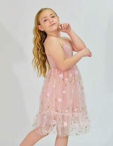 2025Toddler Girls Tulle Dress Rainbow Tutu Birthday Princess Dresses Formal Photo Shoot Outfit Summer Clothes 2-6T'Sprout Style' - 塵土飛揚的玫瑰 - 花朵薄紗 - 查看 3