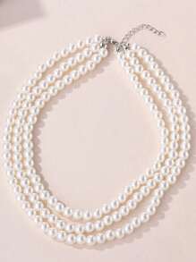 1pc Elegant Minimalist Design Faux Pearl Necklace, Vintage High-End Fashion Versatile 3-Layer Necklace, Suitable For Women For Daily Wear Or As A Gift