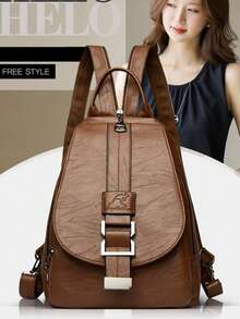 2026 Multifunctional Women Leather Backpacks Casual Backpack For Teenager Girls School Chest Bag Travel Bagpack Ladies Sac Back Pack - Brown - View 3