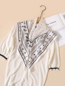 1pc Women's Printed Scarf Work Necktie Fashion Hairband 70 Square Satin Silk Headscarf Suitable For Business, Casual And Street Fashion Bandana,Hair Band,Head Band Ideal For Dressing Up Your Look - White - View 3