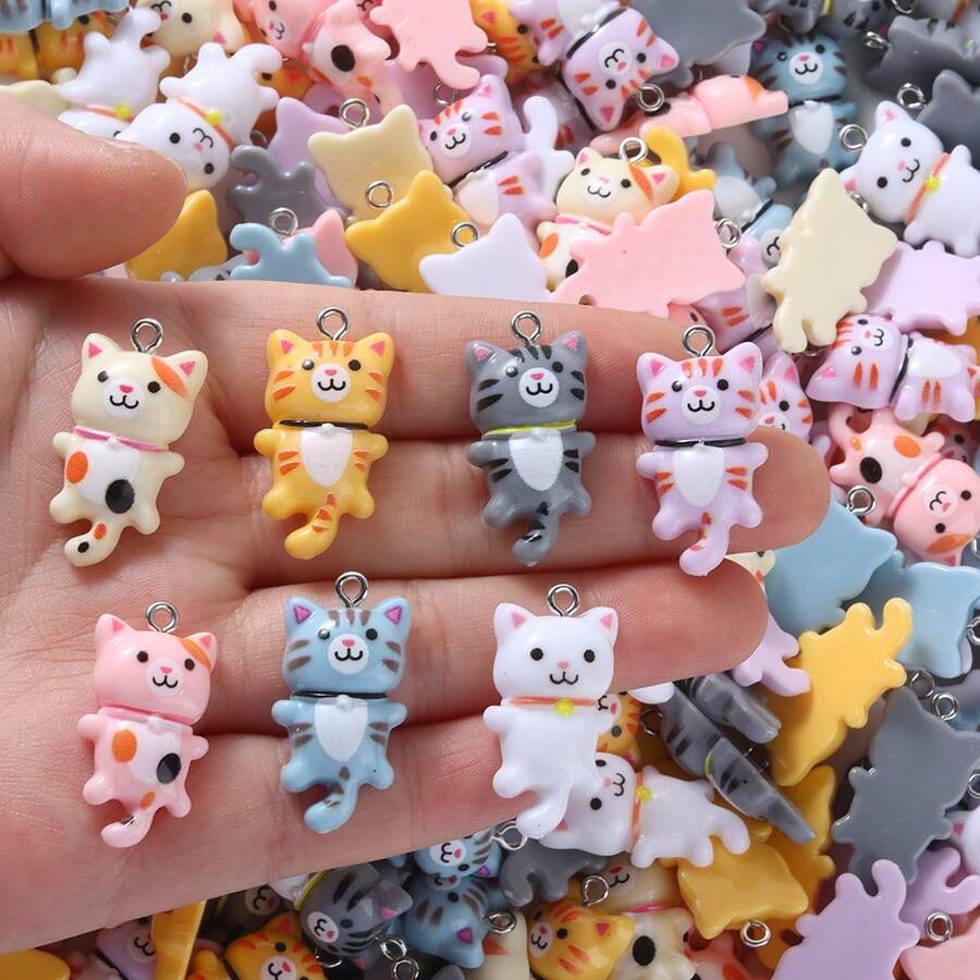 10/20/30 件可爱卡通猫树脂吊坠饰品，适合女性 DIY 日常手工耳环、手链、项链、钥匙扣、珠宝配饰 - 混色 - 查看 1