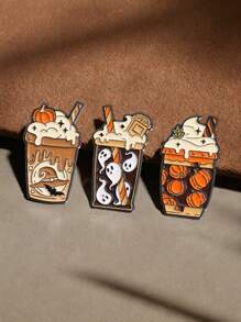 3pcs Ice Cream, Wizard Hat, Ghost & Pumpkin Brooches, Lapel Pins Accessory, Jewelry Gift Suitable For Friends To Wear On Halloween