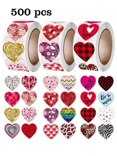 500pcs/Roll Shiny Heart-Shaped Valentine's Day Stickers, Romantic Stickers For Valentine's Day, Mother's Day, Wedding, Gifts, Teacher Appreciation, Easter Presents, Waterproof PVC Stickers Back To School