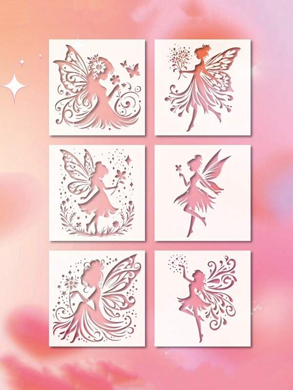 6-Pack Fairy Maiden Reusable Plastic Stencil Templates For Painting, DIY Crafts, Wall Art, Furniture, Wood, And Canvas Decoration,School Supplies,Back To School
