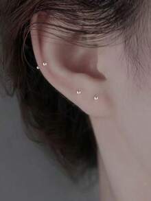 2/4件套简约花卉耳钉，仿蛋白石银针耳环 - 復古銀色 - 查看 5