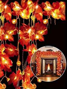 1 个感恩节枫叶南瓜 LED 灯串，10/20 LED 暖光装饰，南瓜和枫叶组合装饰灯串，AA 电池供电，适用于感恩节、万圣节装饰灯串、房间装饰、节日派对，南瓜枫叶 LED 装饰灯串（不含电池）万圣节装饰灯家居装饰派对装饰万圣节装饰房间装饰万圣节花园装饰礼物仙女