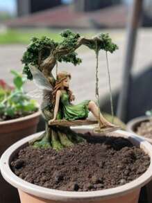 2D Flat 1pc Butterfly Fairy On Swing, Tree-Mounted Outdoor Garden Stake (15cm/5.9inch) Acrylic Printing, Sunlight Powered, Outdoor Decor For Wedding, Lawn, Battery-Free, Durable Waterproof, Best Gift For Friends And Mom