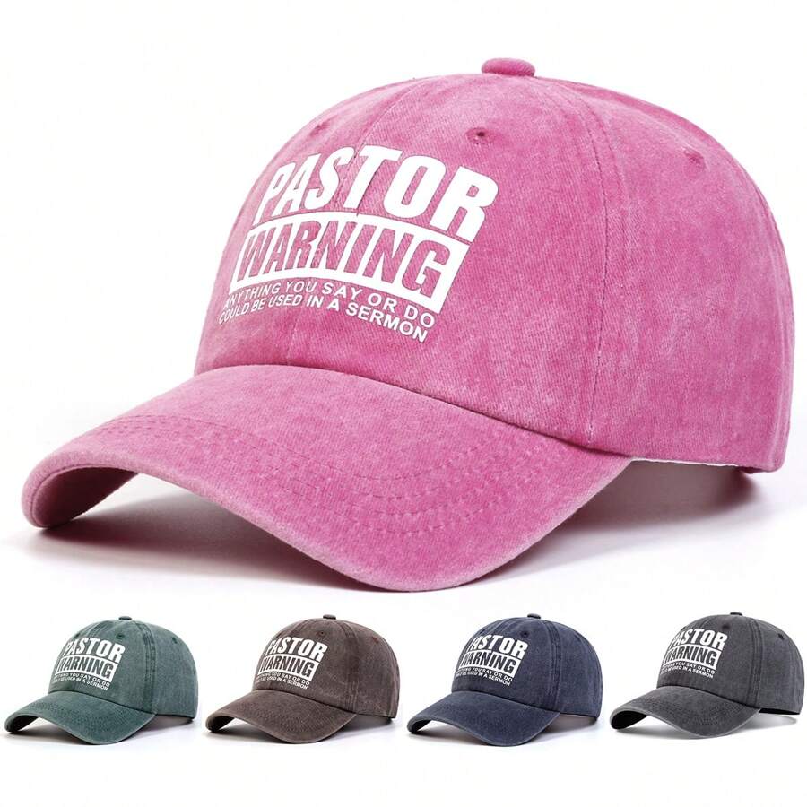 1 件女士牧师警告您所说的或所做的任何事都可能用于布道文本印花棒球帽，复古水洗防晒休闲帽，适合春季、秋季、郊游、旅行、海滩、派对