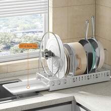 Pull-Out Under-Cabinet Organizer For Pots And Pans, Sliding Lid Holder And Pan Rack In The Kitchen, Extendable Cabinet Storage For Pot Lids, Bakeware, Dishes, 7 Adjustable Dividers, White - 白色 - 查看 2